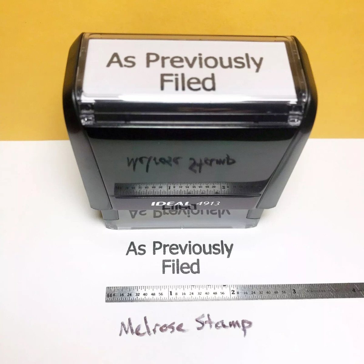 As Previously Filed Rubber Stamp Black Ink Self Inking Ideal 4913 - Melrose Stamp Co