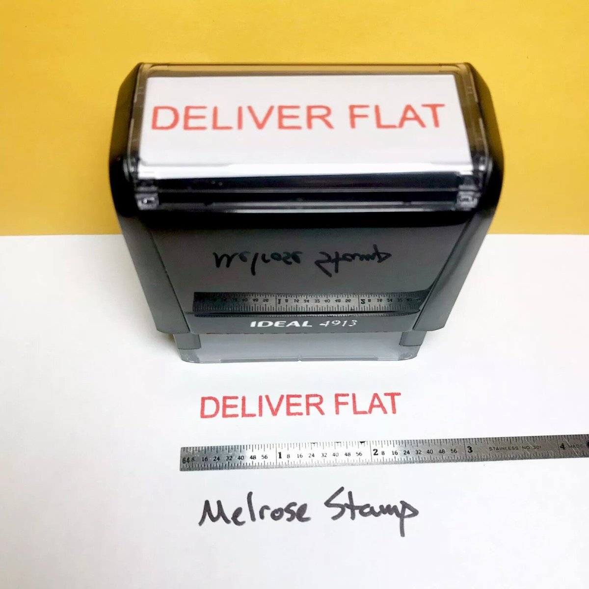 Deliver Flat Rubber Stamp Red Ink Self Inking Ideal 4913 - Melrose Stamp Co