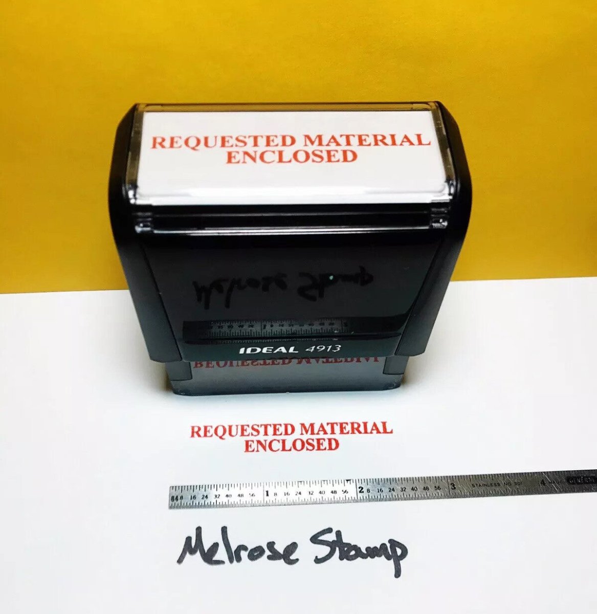 Requested Material Enclosed Rubber Stamp Red Ink Ideal 4913 - Melrose Stamp Co