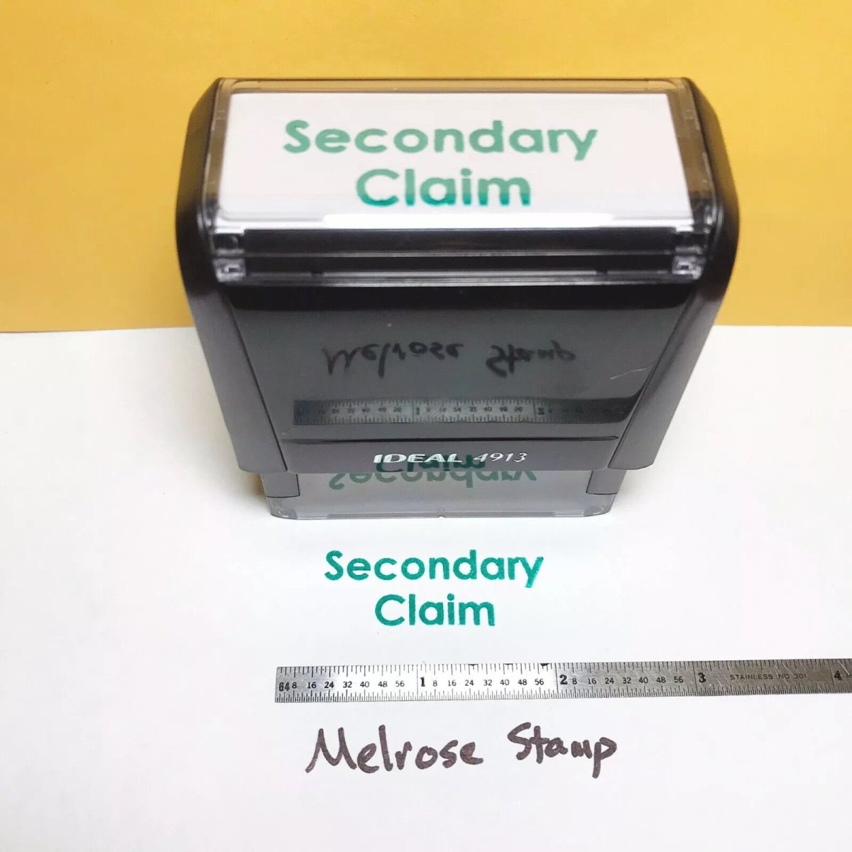 Secondary Claim Rubber Stamp Green Ink Self Inking Ideal 4913 - Melrose Stamp Co