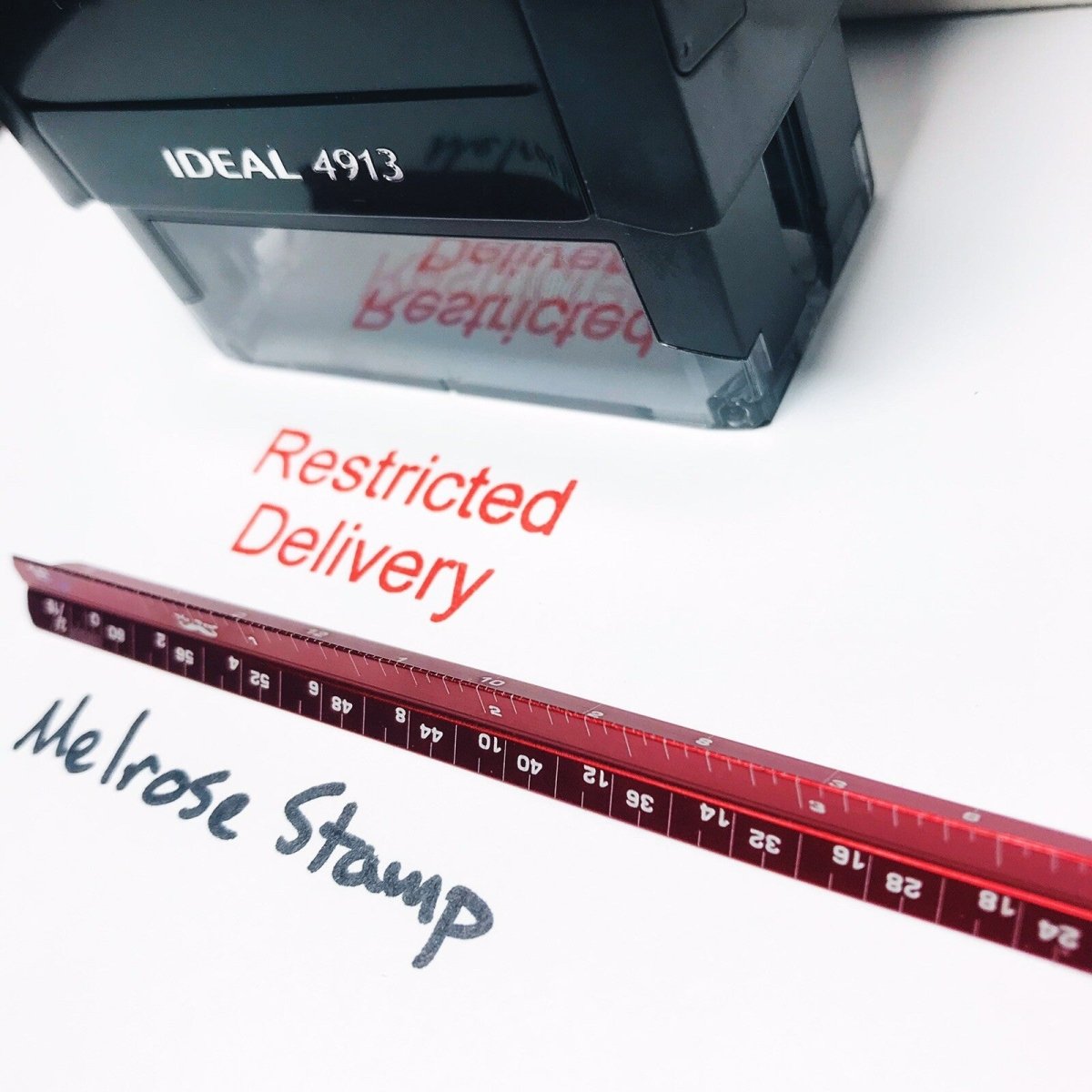 Restricted Delivery Rubber Stamp Red Ink Ideal 4913 - Melrose Stamp Co