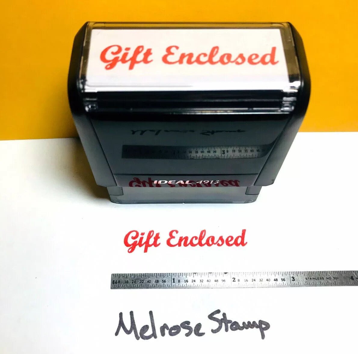 Gift Enclosed Rubber Stamp Red Ink Self Inking Ideal 4913 - Melrose Stamp Co