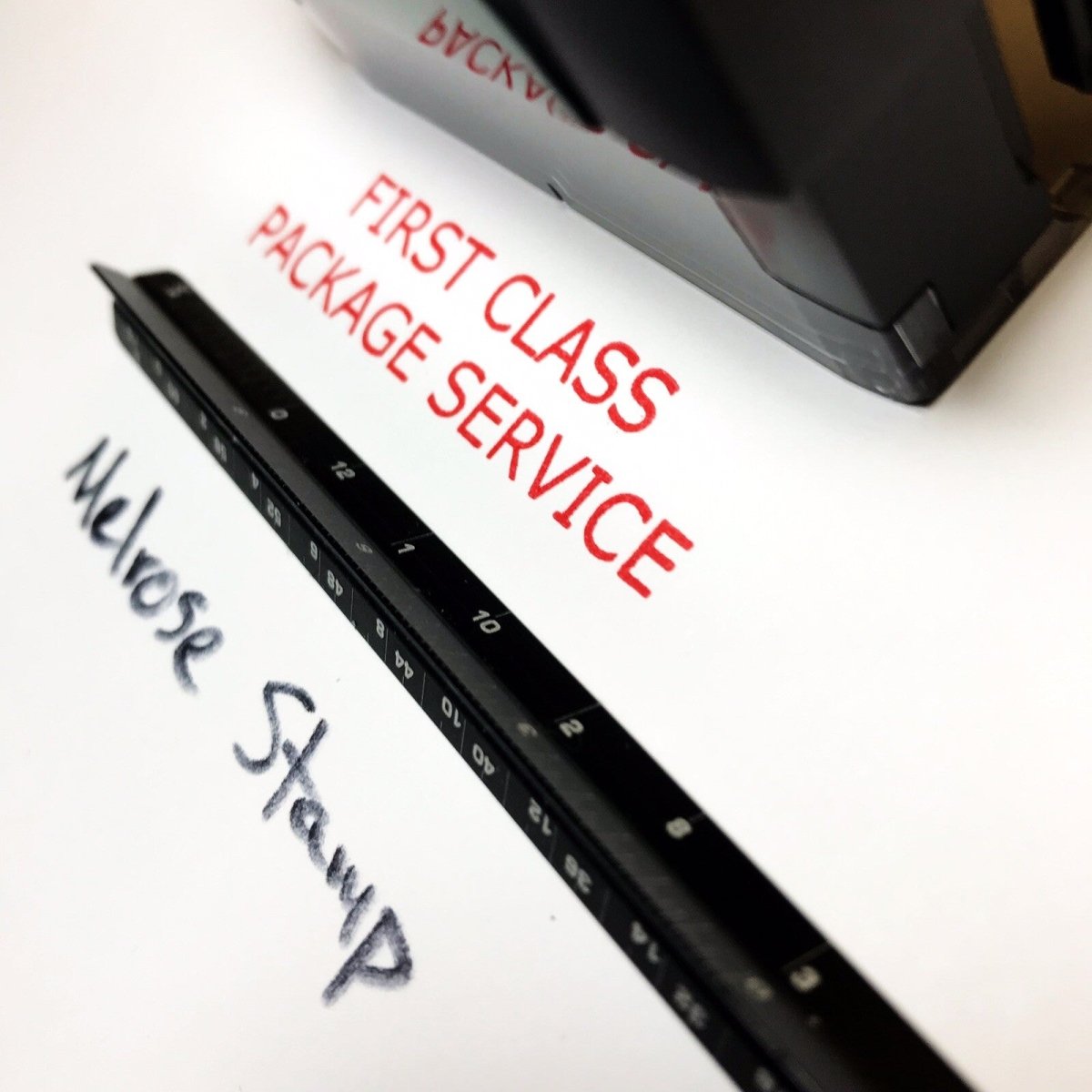 First Class Package Service Rubber Stamp Red Ink Self Inking Ideal 4913 - Melrose Stamp Co