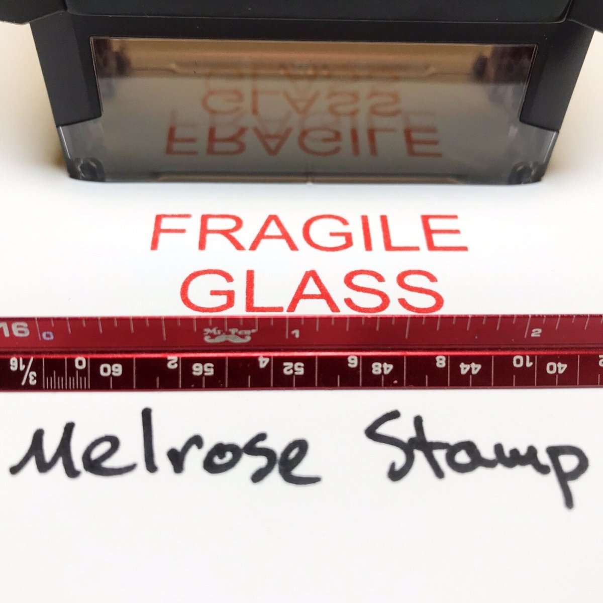 Fragile Glass Rubber Stamp Red Ink Self Inking Ideal 4913 - Melrose Stamp Co
