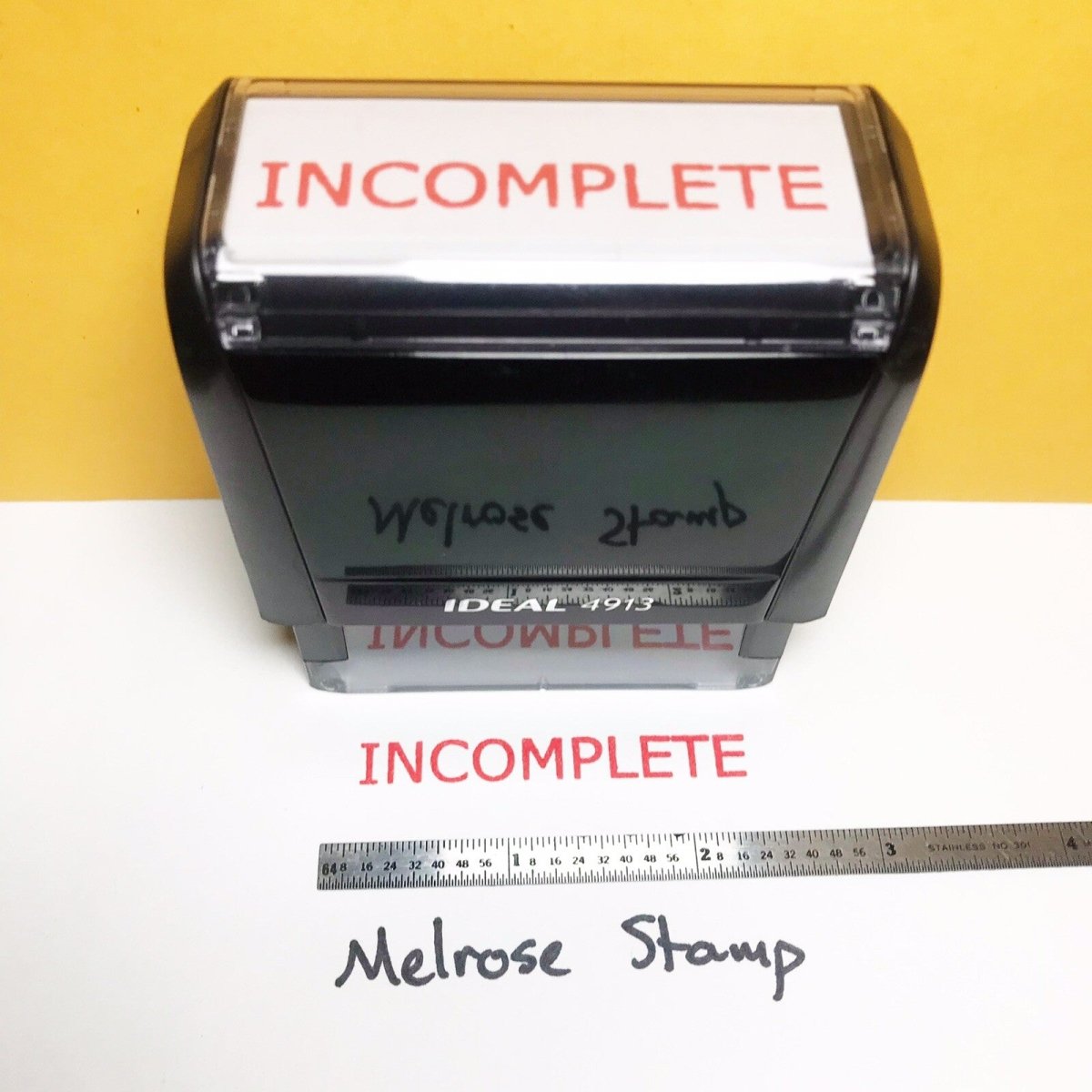 Incomplete Rubber Stamp Red Ink Self Inking Ideal 4913 - Melrose Stamp Co