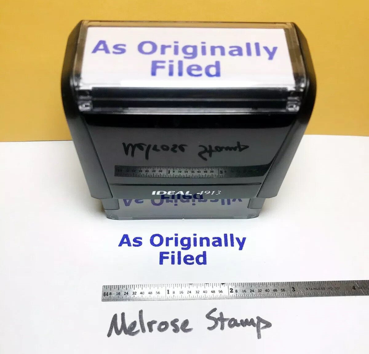As Originally Filed Rubber Stamp Blue Ink Self Inking Ideal 4913 - Melrose Stamp Co