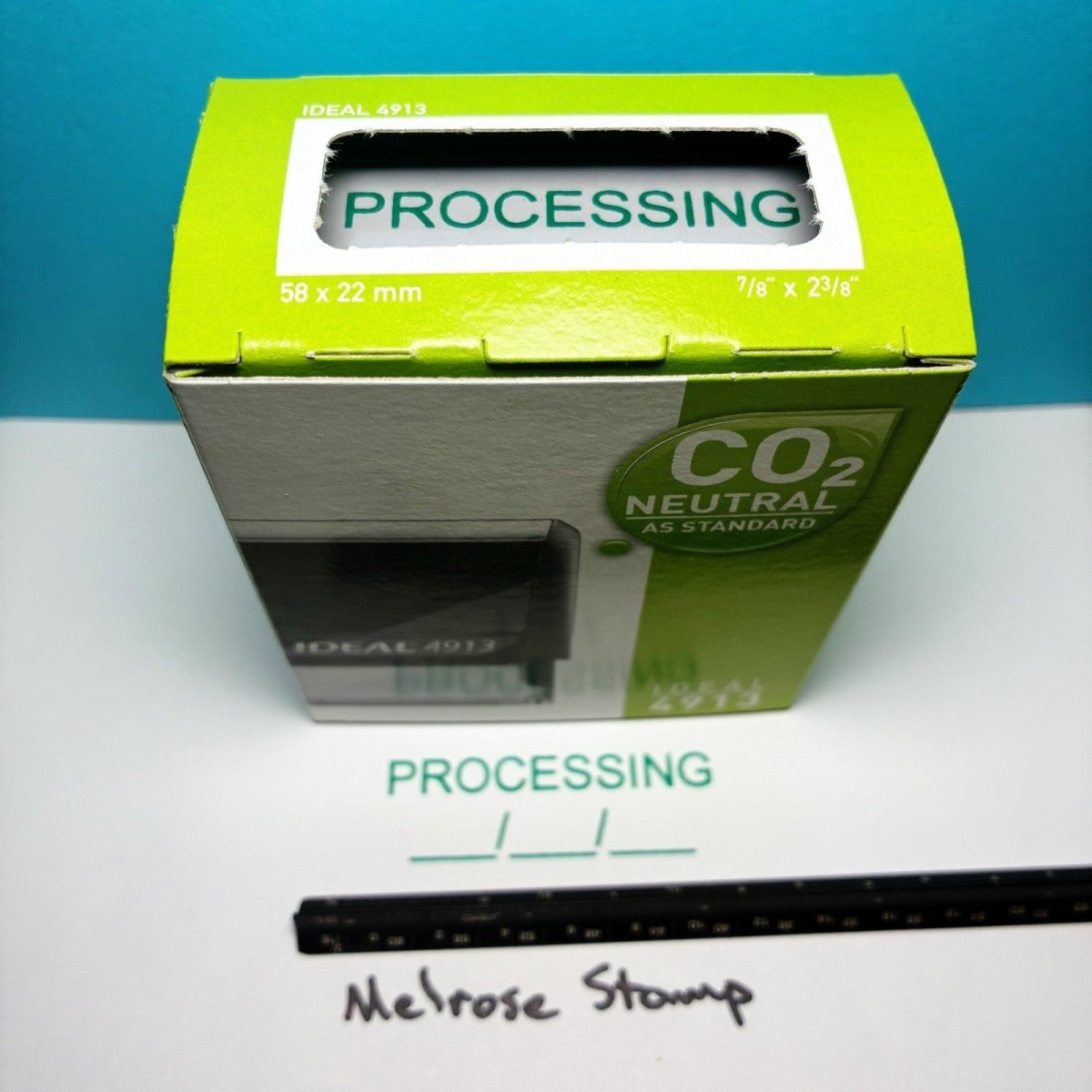 Processing With Date Line Rubber Stamp Green Ink Self Inking Ideal 4913 - Melrose Stamp Co