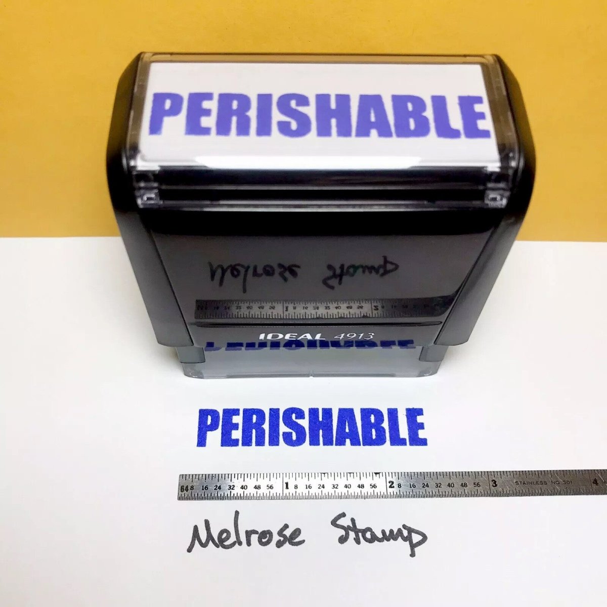 Perishable Rubber Stamp Blue Ink Self Inking Ideal 4913 - Melrose Stamp Co