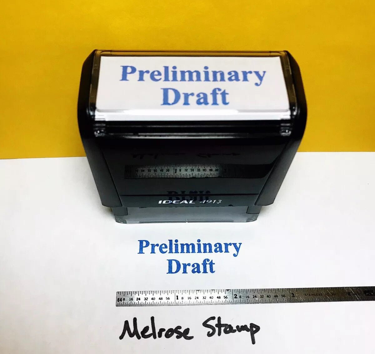 Preliminary Draft Rubber Stamp Blue Ink Self Inking Ideal 4913 - Melrose Stamp Co