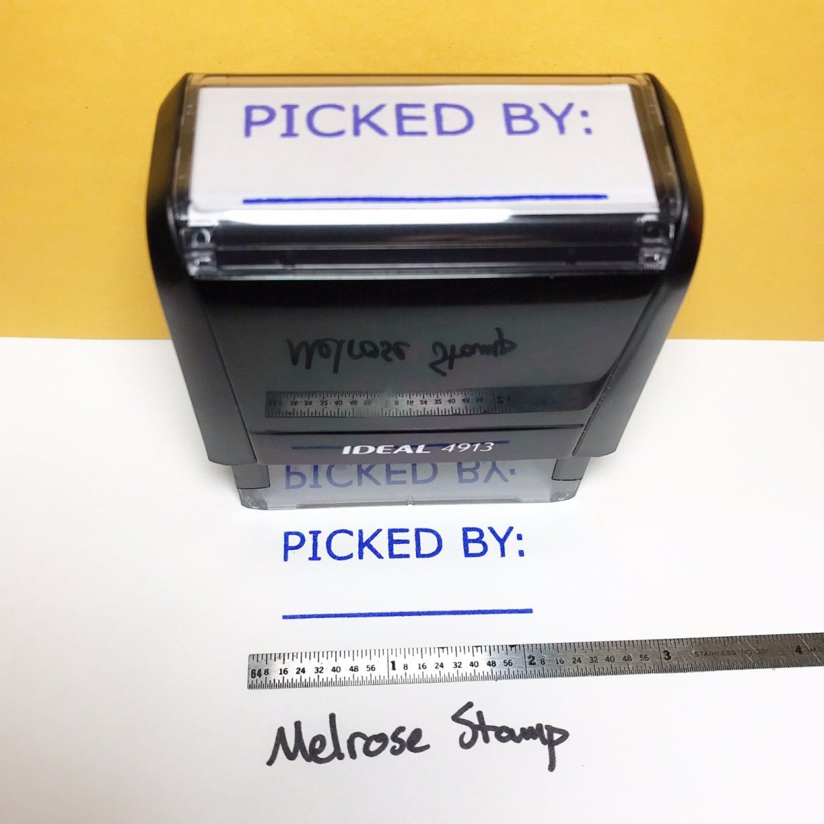 Picked By Rubber Stamp Self Inking Blue Ink Ideal 4913 - Melrose Stamp Co