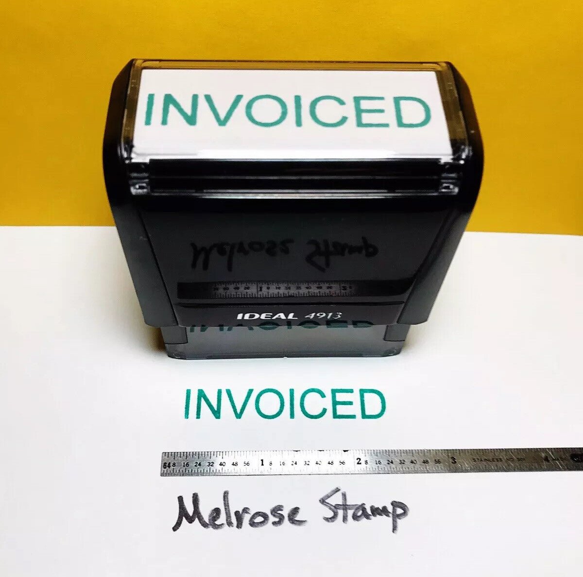 Invoiced Rubber Stamp Green Ink Self Inking Ideal 4913 - Melrose Stamp Co
