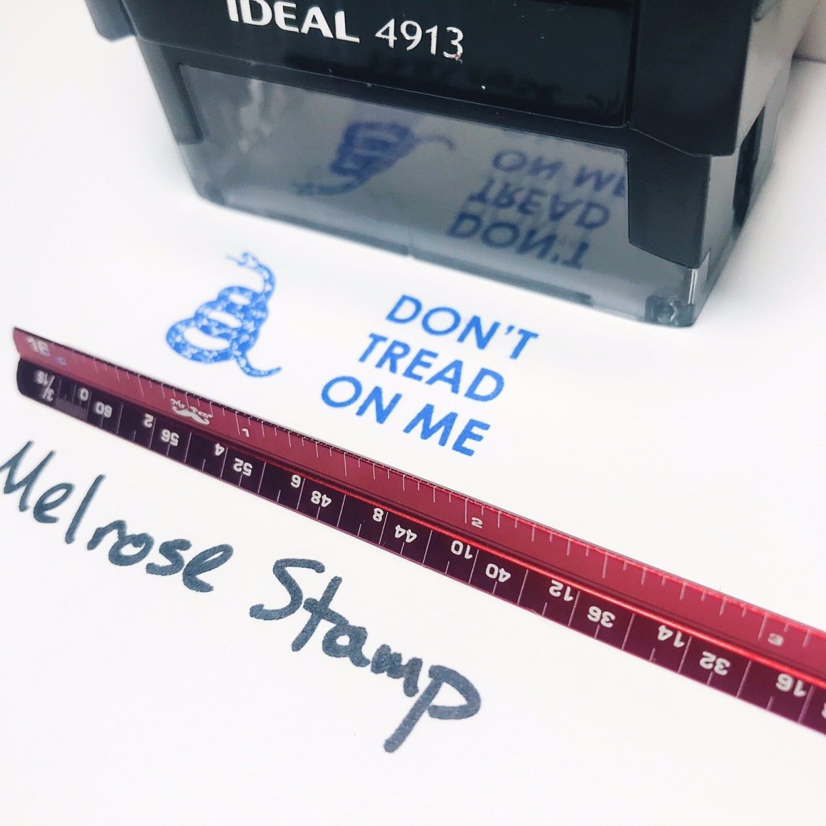 Dont Tread On Me Rubber Stamp Blue Ink Self Inking Ideal 4913 - Melrose Stamp Co