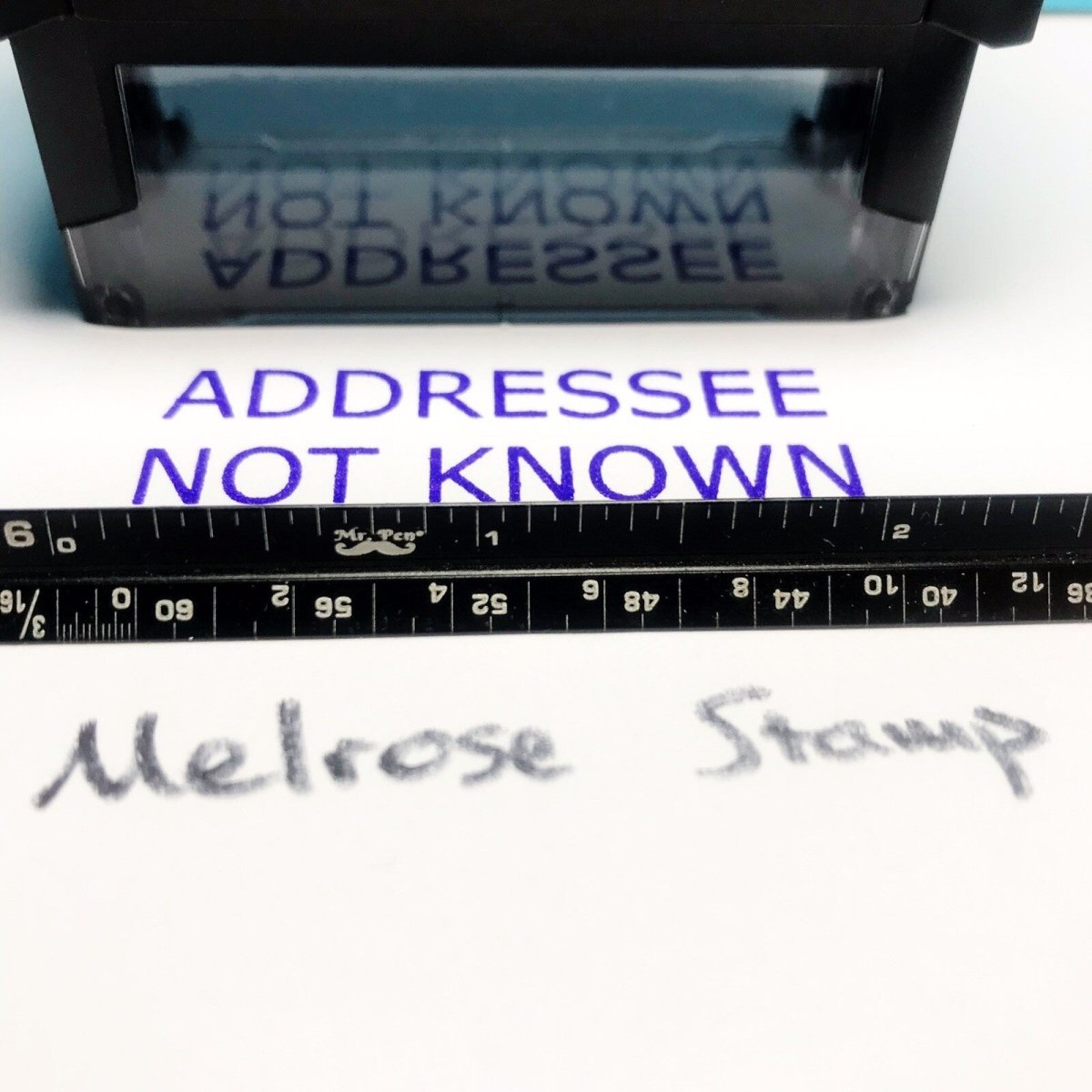Addressee Not Known Rubber Stamp Purple Ink Self Inking Ideal 4913 - Melrose Stamp Co
