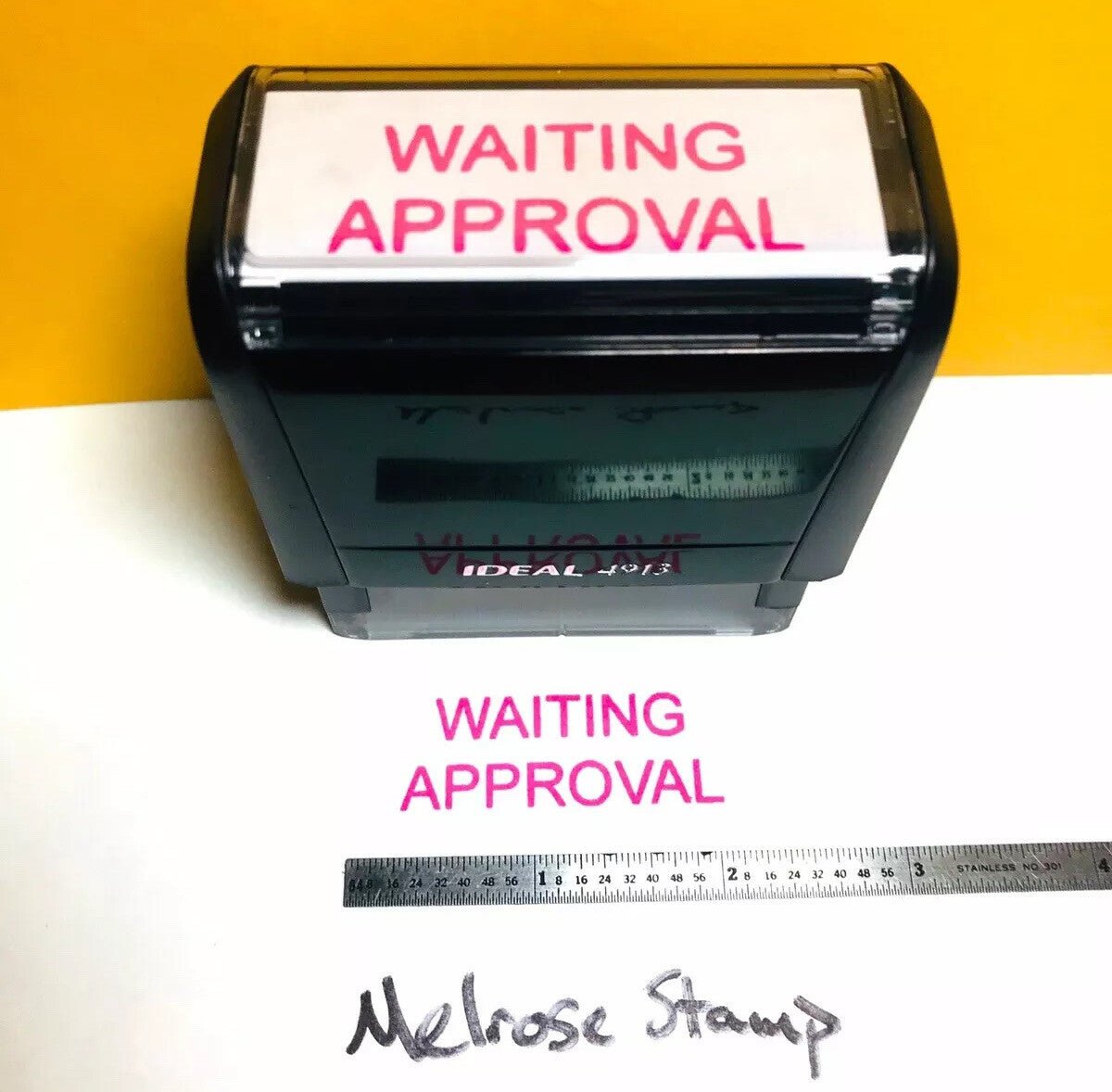 Waiting Approval Rubber Stamp Pink Ink Ideal 4913 - Melrose Stamp Co