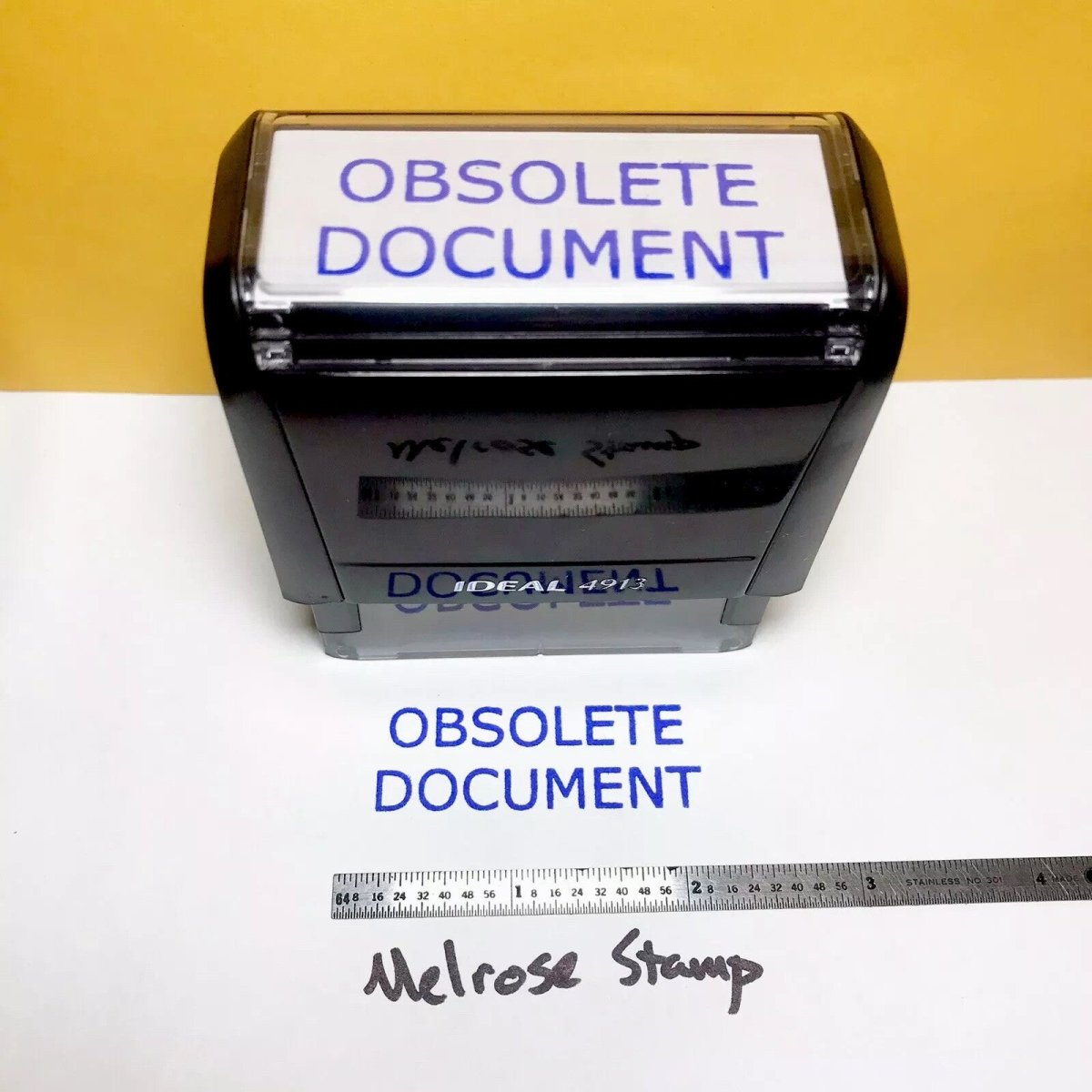Obsolete Document Rubber Stamp Blue Ink Self Inking Ideal 4913 - Melrose Stamp Co