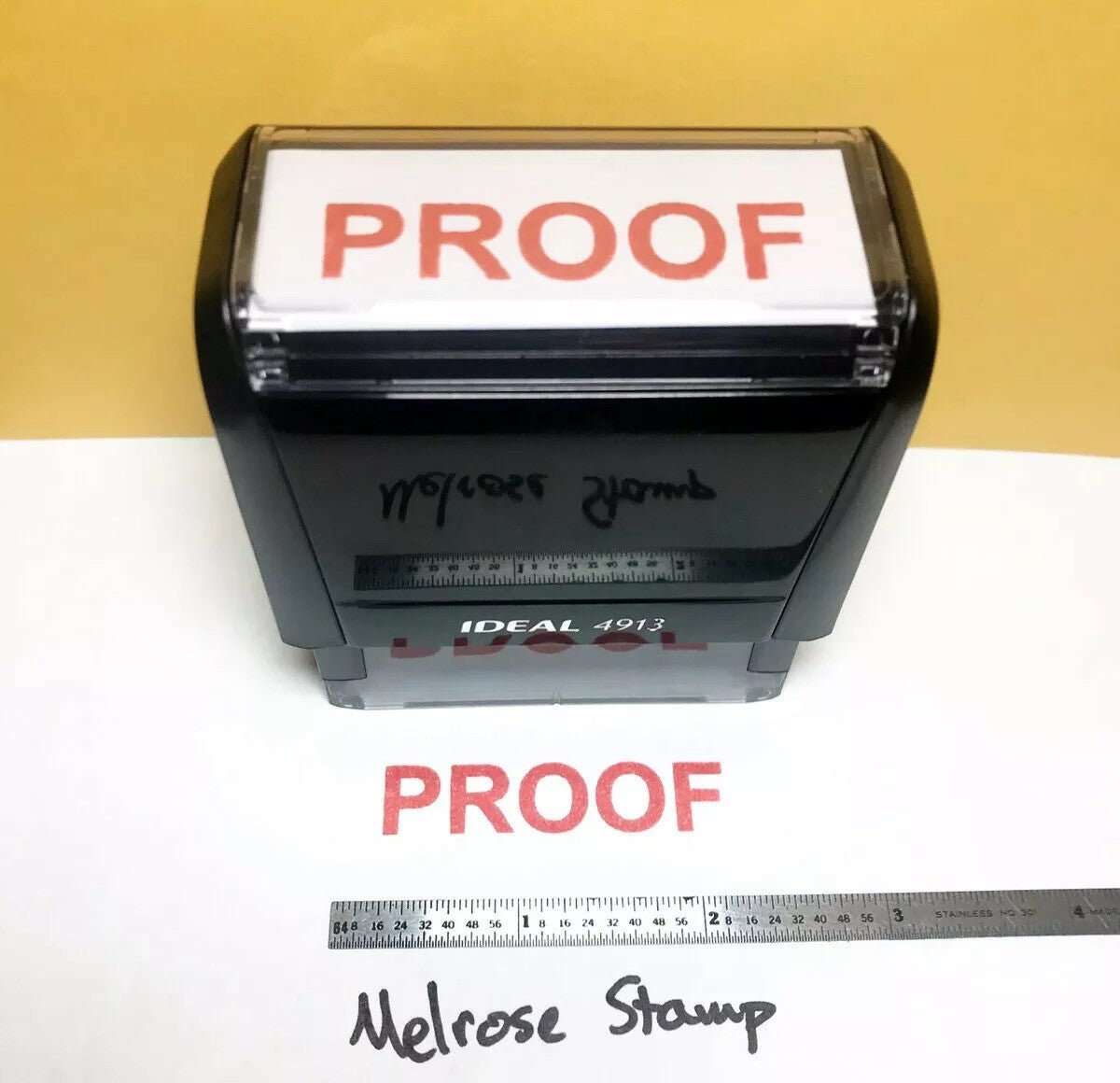 Proof Rubber Stamp Red Ink Self Inking Ideal 4913 - Melrose Stamp Co