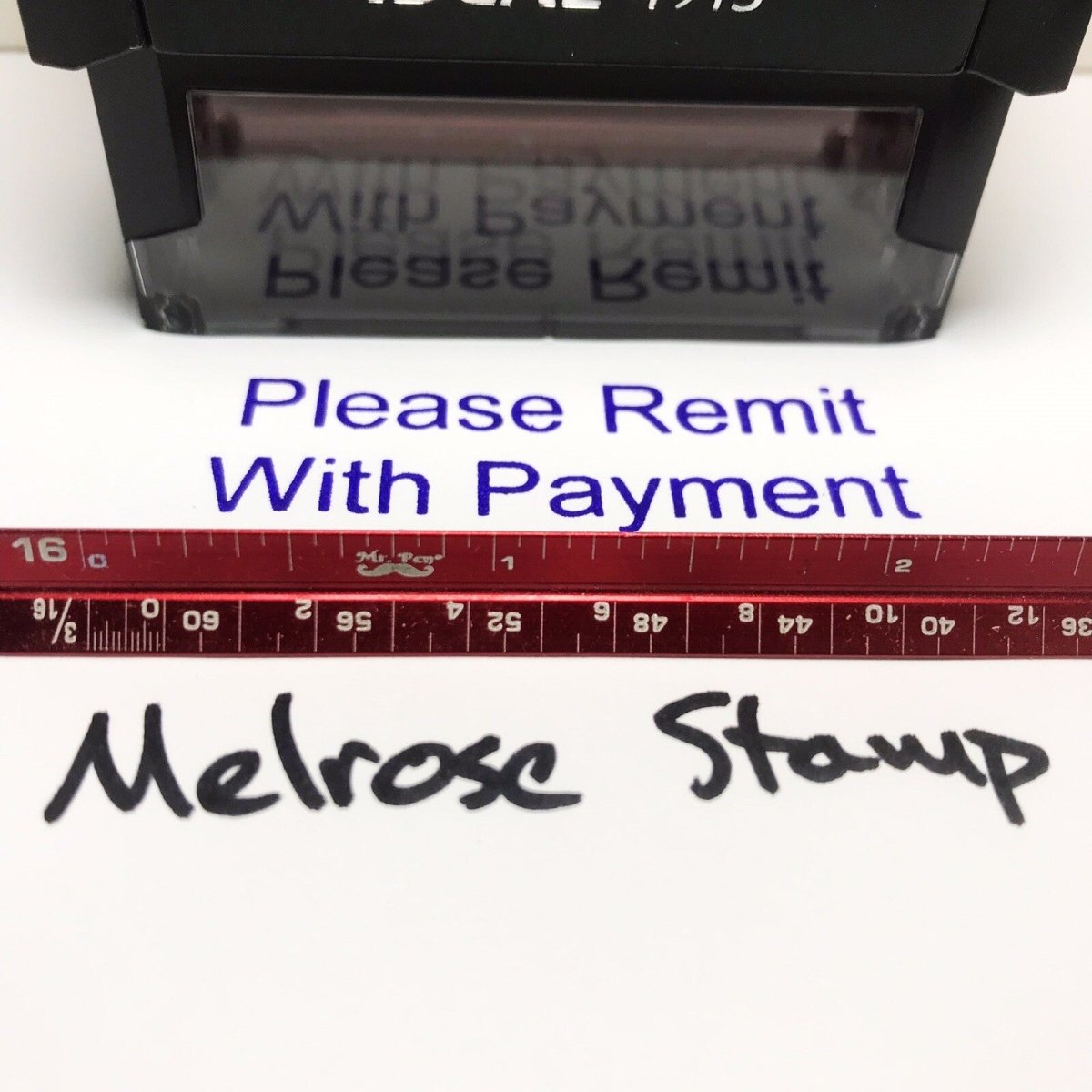 Please Remit With Payment Rubber Stamp Purple Ink Self Inking Ideal 4913 - Melrose Stamp Co