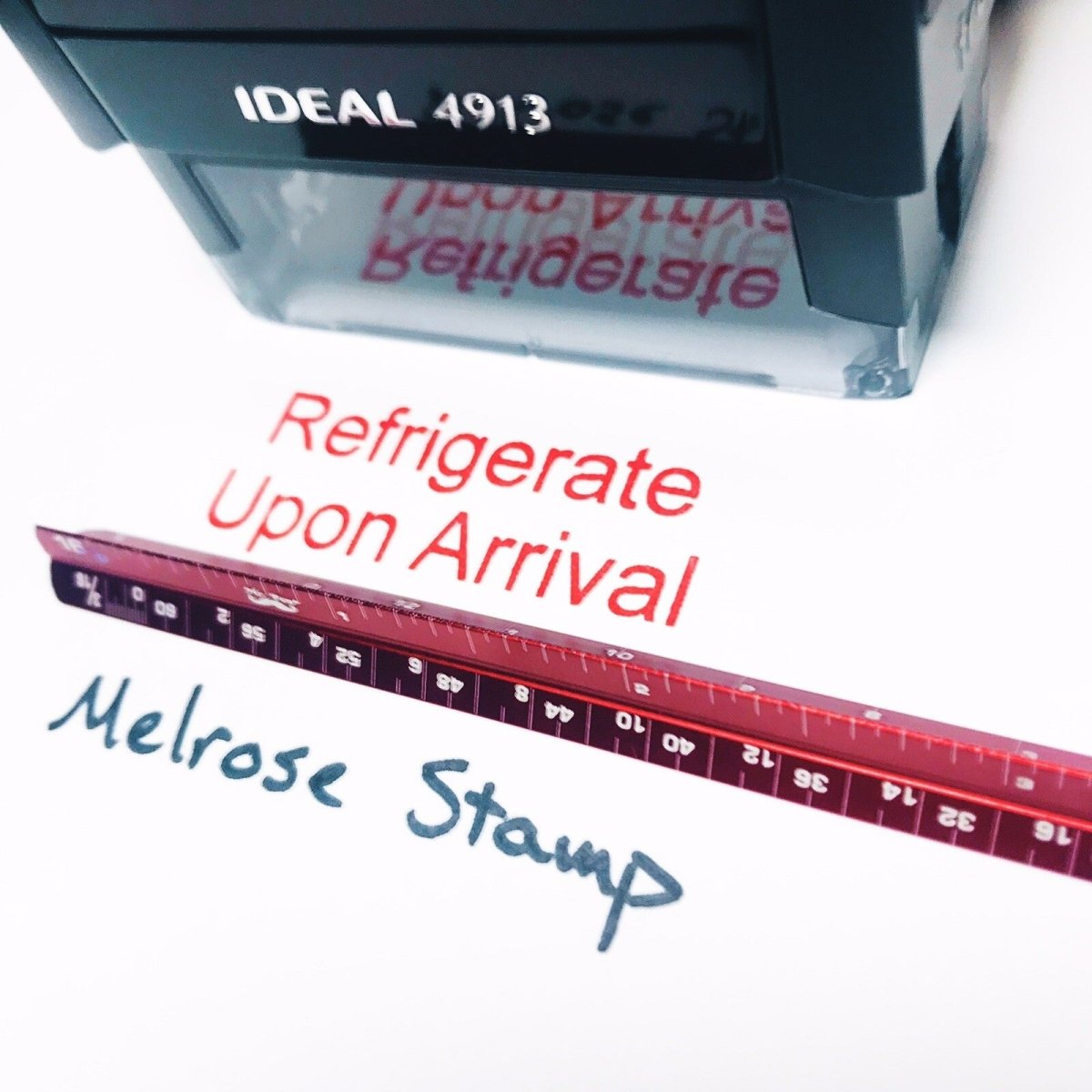 Refrigerate Upon Arrival Rubber Stamp Red Ink Ideal 4913 - Melrose Stamp Co