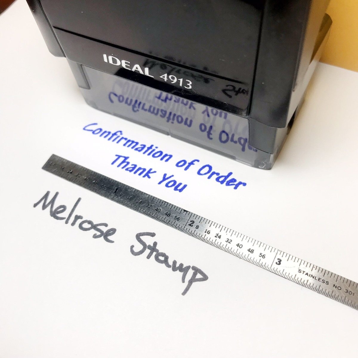 Confirmation Of Order Thank You Rubber Stamp Blue Ink Self Inking Ideal 4913 - Melrose Stamp Co