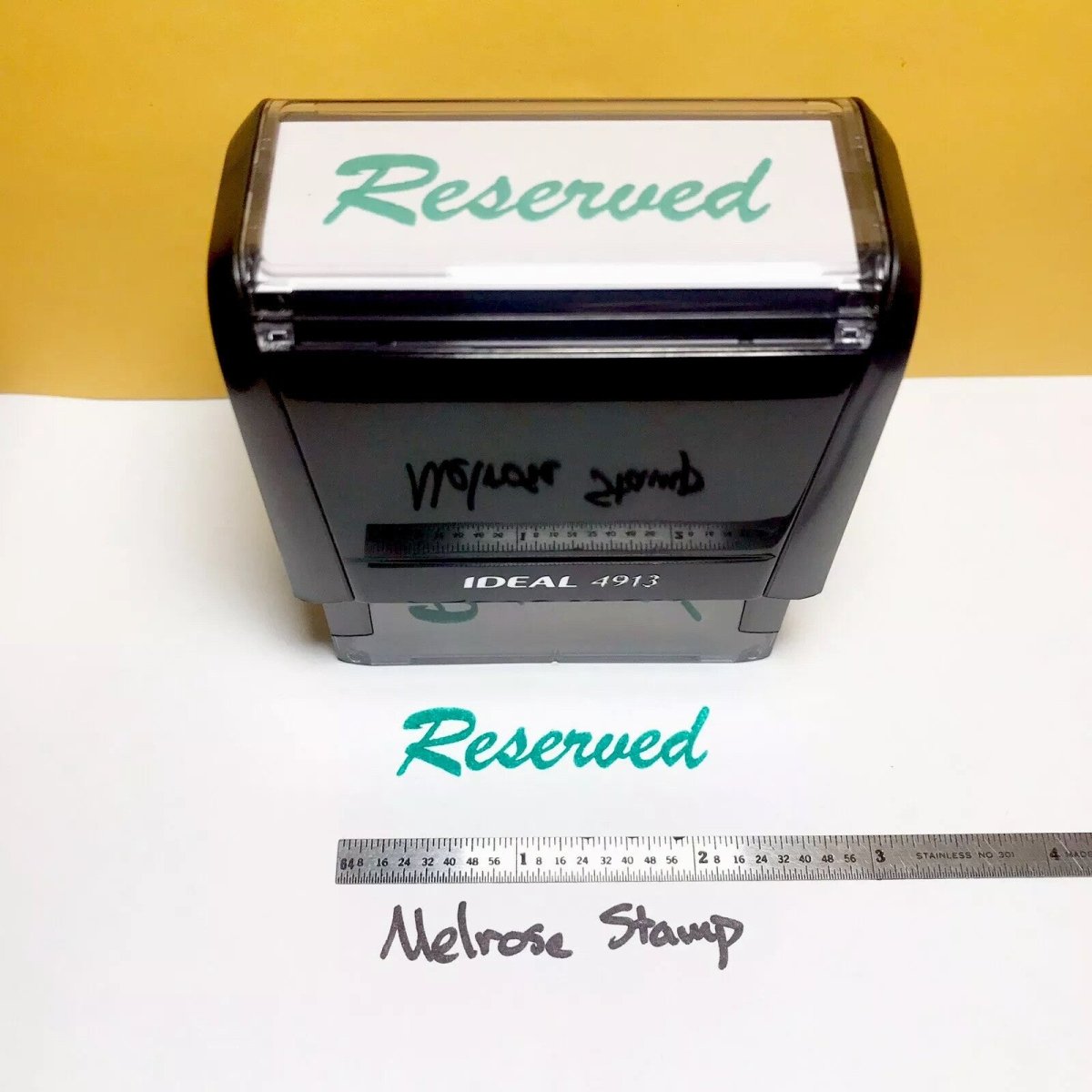 Reserved Rubber Stamp Green Ink Self Inking Ideal 4913 - Melrose Stamp Co