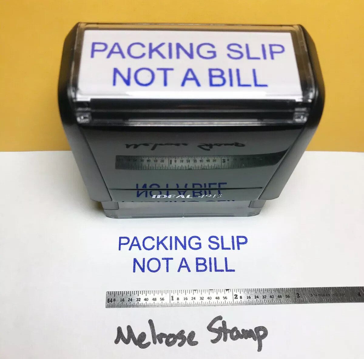 Packing Slip Not A Bill Rubber Stamp Blue Ink Self Inking Ideal 4913 - Melrose Stamp Co