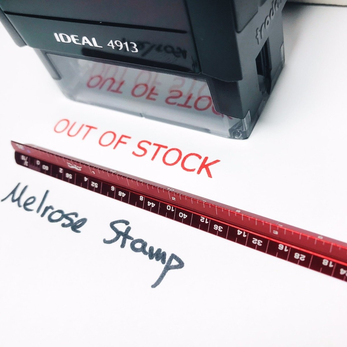 Out Of Stock Rubber Stamp Red Ink Self Inking Ideal 4913 - Melrose Stamp Co