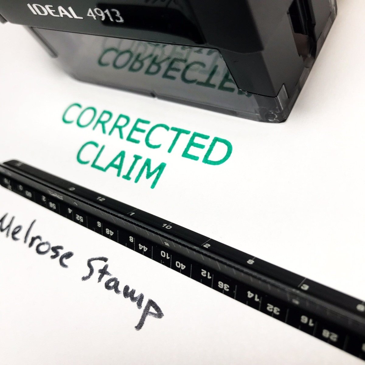 Corrected Claim Rubber Stamp Green Ink Self Inking Ideal 4913 - Melrose Stamp Co
