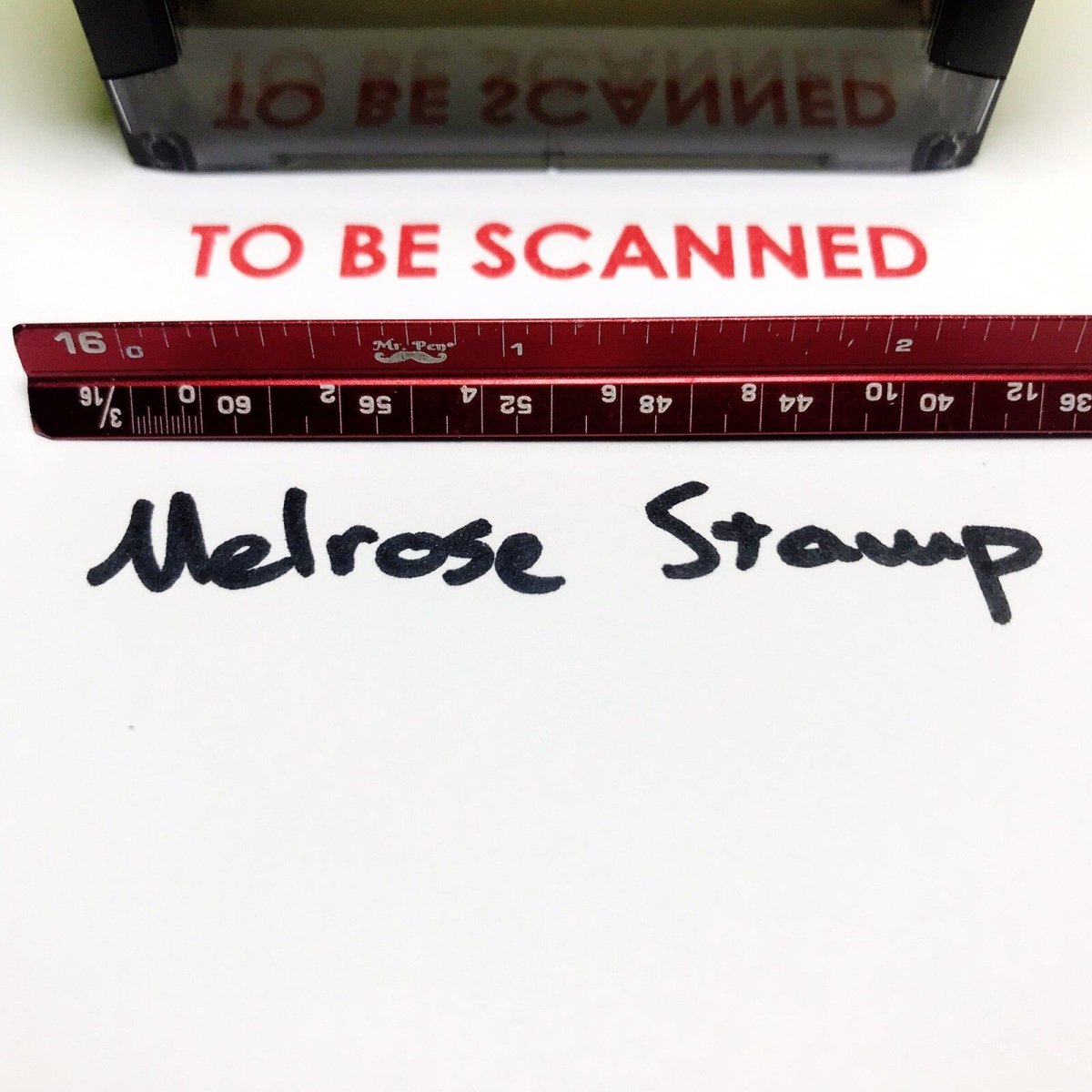 To Be Scanned Rubber Stamp Red Ink Self Inking Ideal 4913 - Melrose Stamp Co