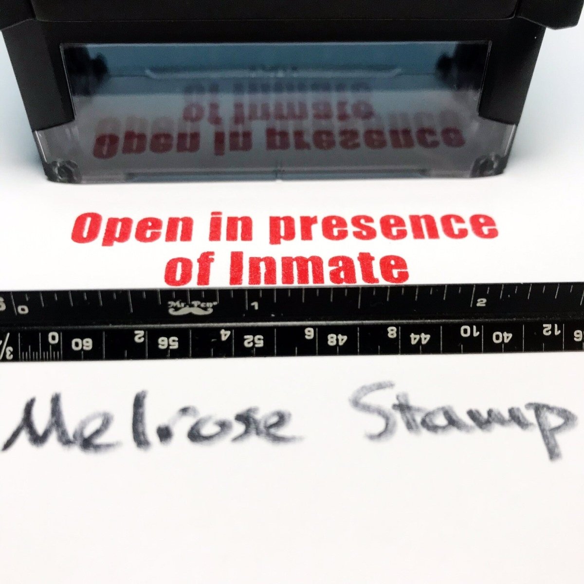 Open In Presence Of Inmate Rubber Stamp Red Ink Self Inking Ideal 4913 - Melrose Stamp Co