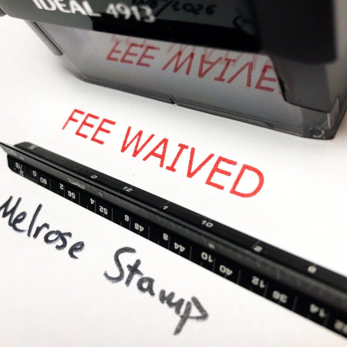 Fee Waived Rubber Stamp Red Ink Self Inking Ideal 4913 - Melrose Stamp Co