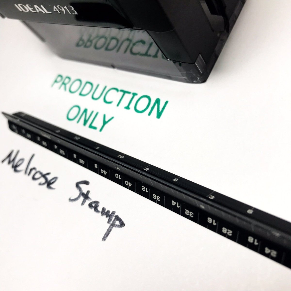 Production Only Rubber Stamp Green Ink Self Inking Ideal 4913 - Melrose Stamp Co