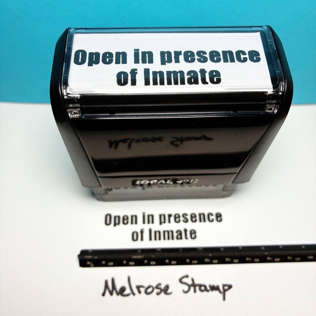 Open In Presence Of Inmate Rubber Stamp Black Ink Self Inking