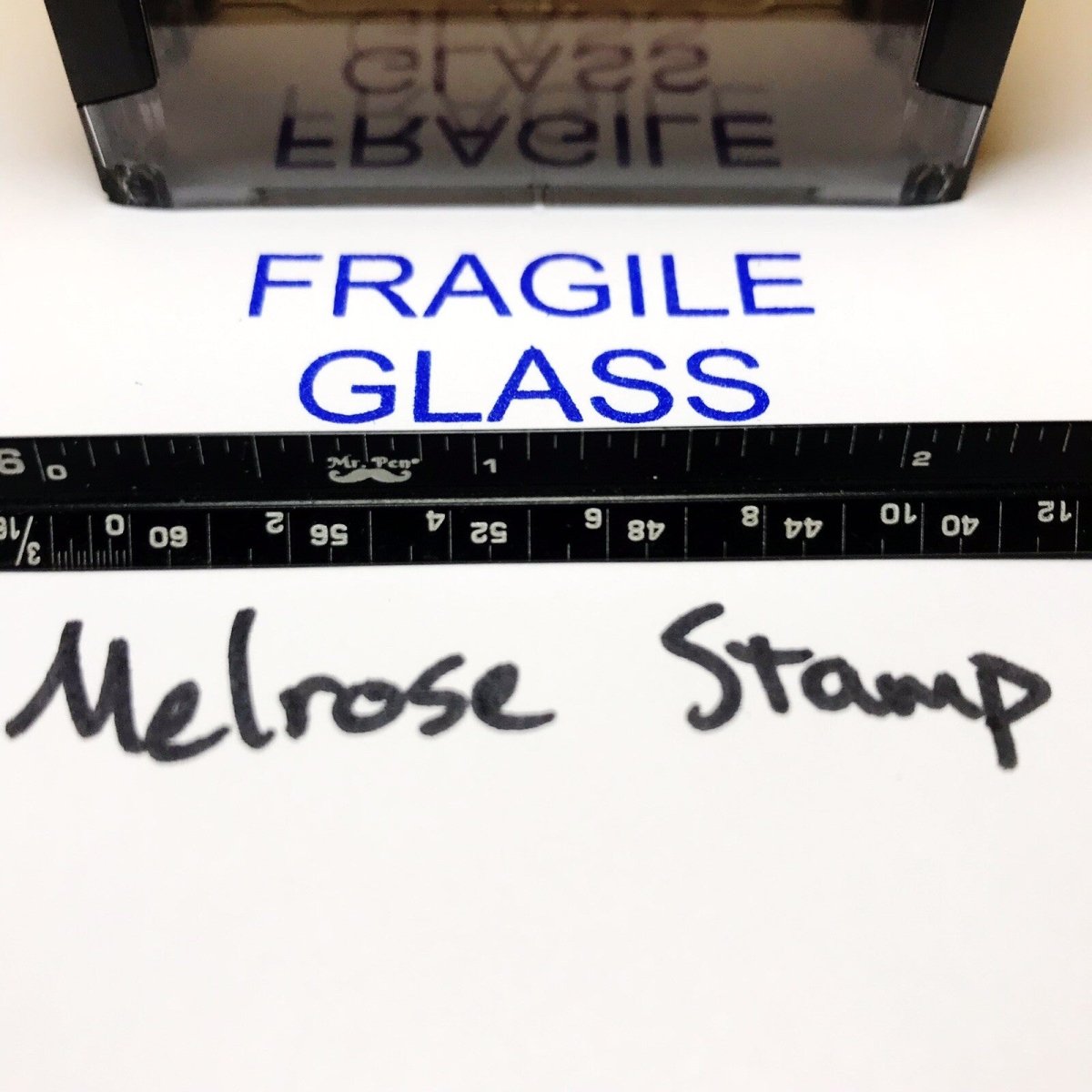 Fragile Glass Rubber Stamp Blue Ink Self Inking Ideal 4913 - Melrose Stamp Co