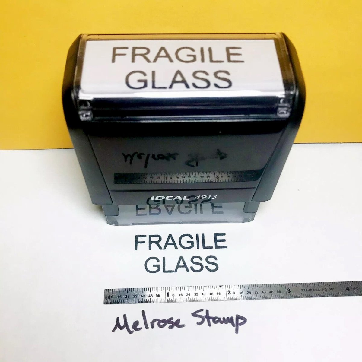 Fragile Glass Rubber Stamp Black Ink Self Inking Ideal 4913 - Melrose Stamp Co