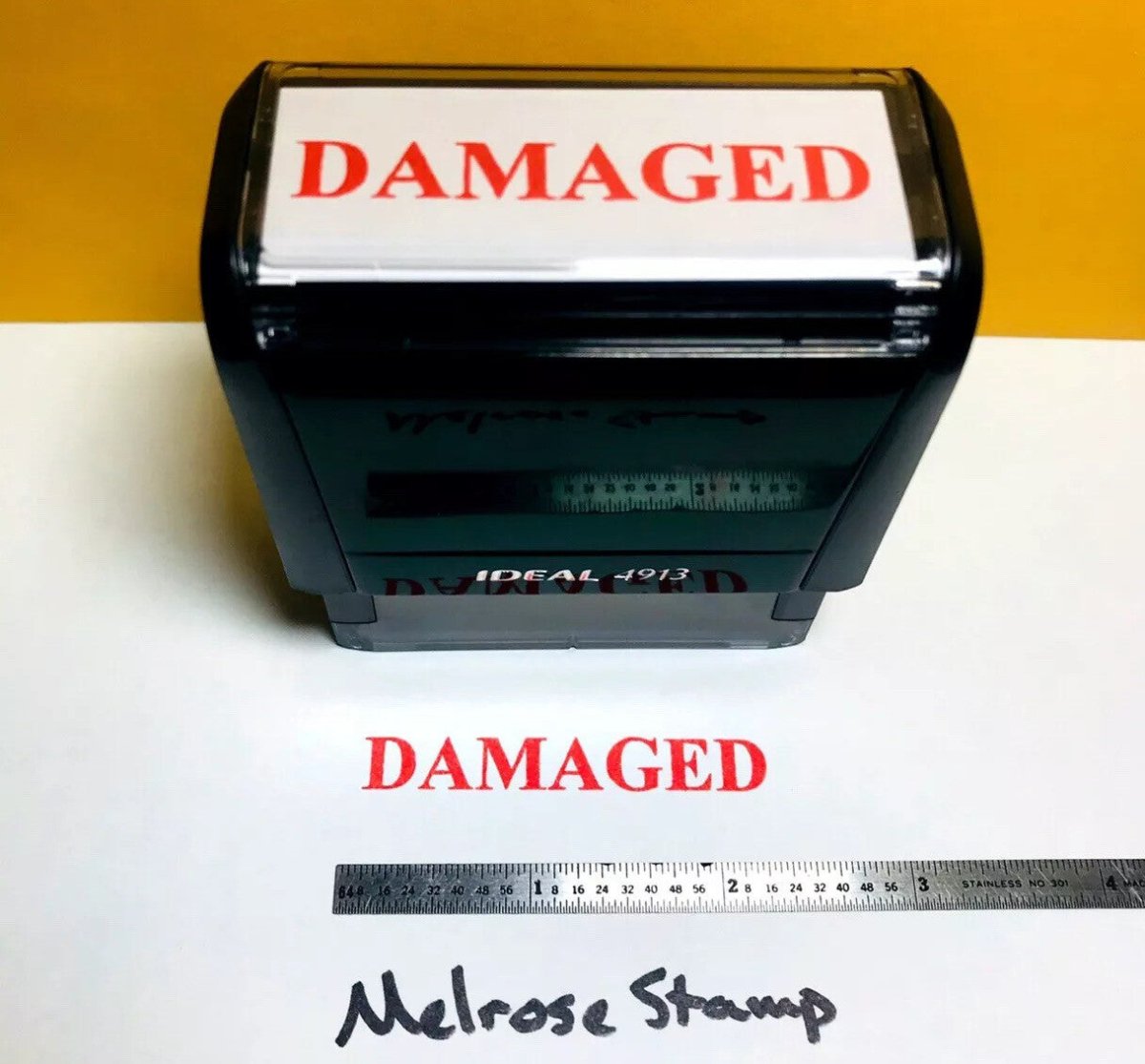 Damaged Rubber Stamp Red Ink Self Inking Ideal 4913 - Melrose Stamp Co