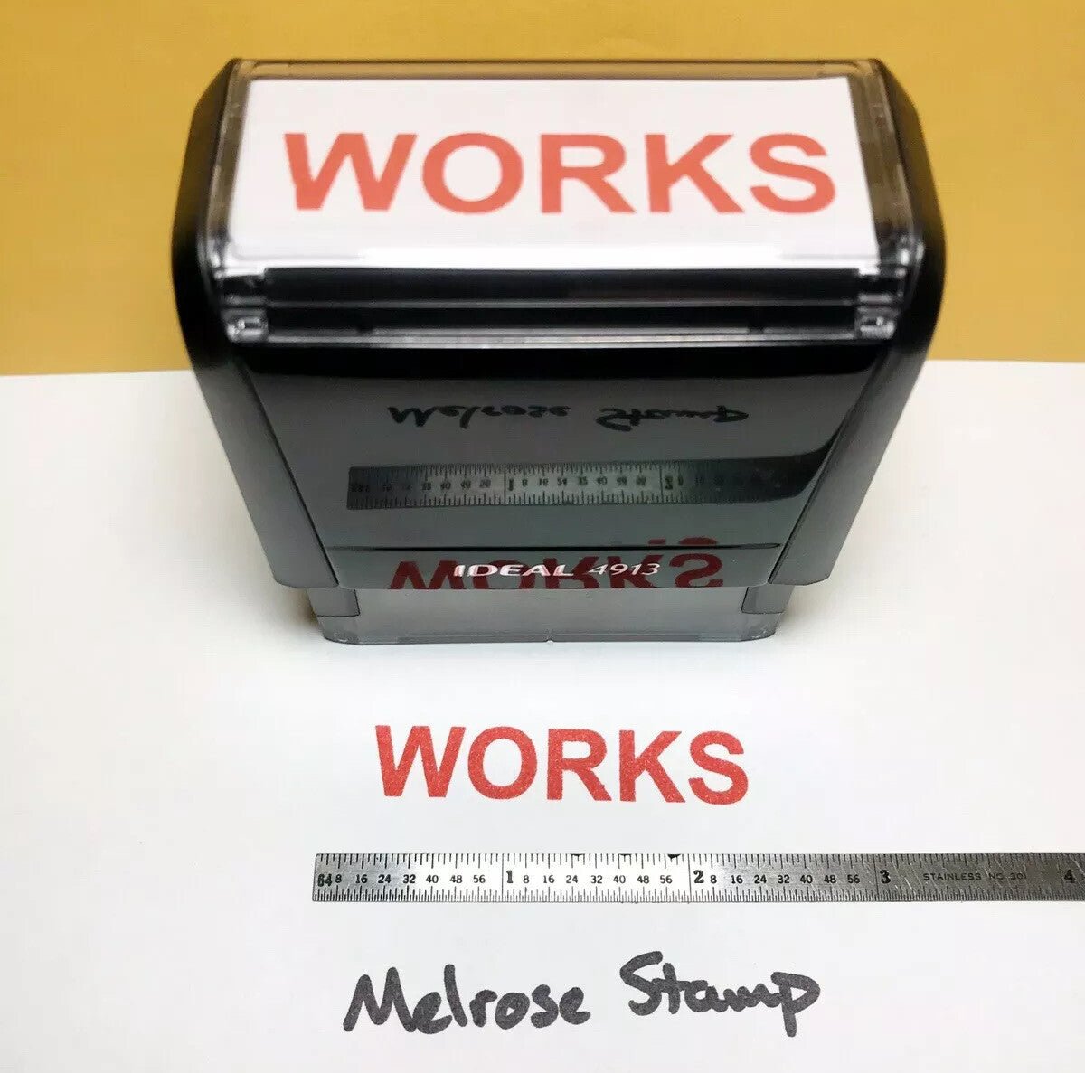 Works Rubber Stamp Red Ink Self Inking Ideal 4913 - Melrose Stamp Co