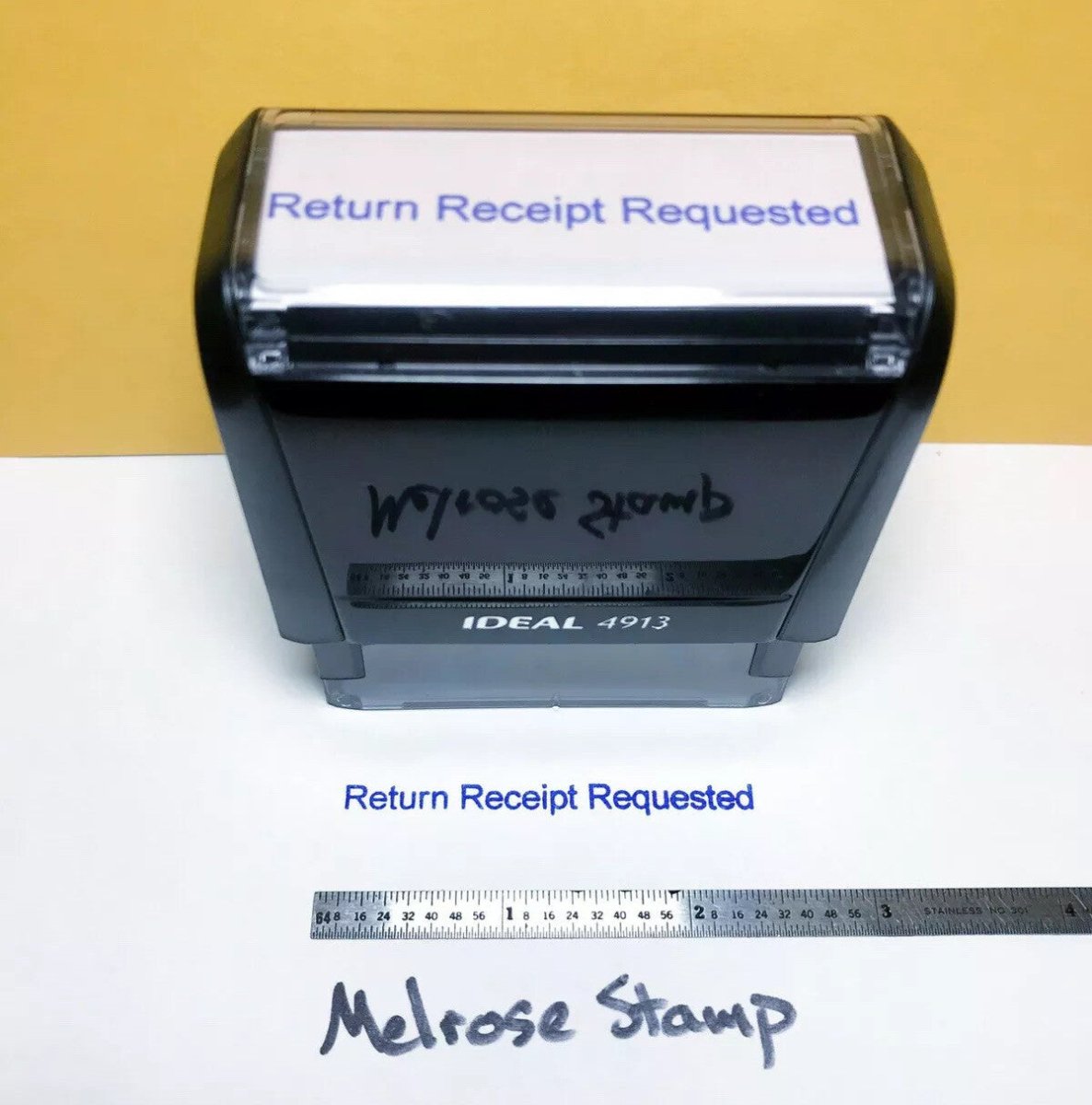 Return Receipt Requested Rubber Stamp Blue Ink Self Inking Ideal 4913 - Melrose Stamp Co
