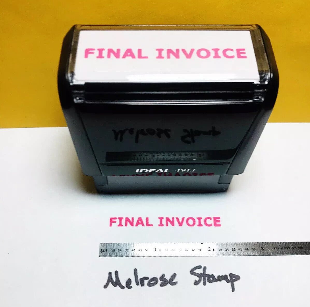 Final Invoice Rubber Stamp Pink Ink Self Inking Ideal 4913 - Melrose Stamp Co