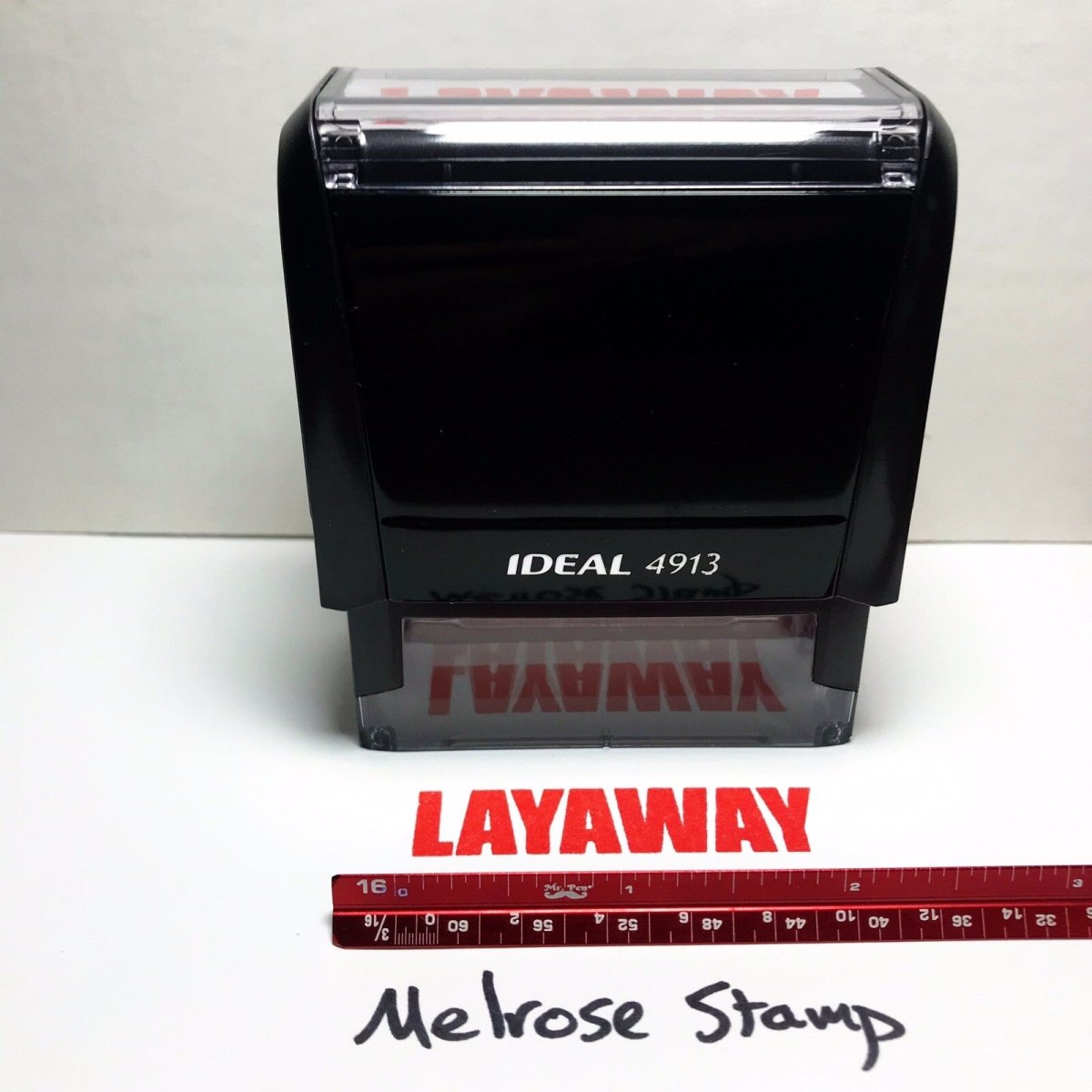 Layaway Rubber Stamp Red Ink Self Inking Ideal 4913 - Melrose Stamp Co