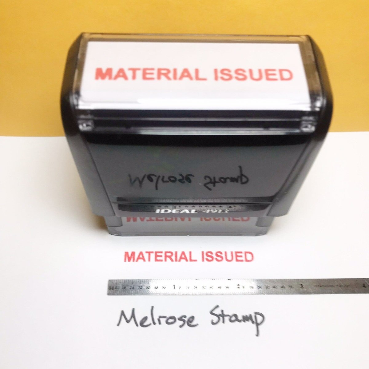 Material Issued Rubber Stamp Red Ink Self Inking Ideal 4913 - Melrose Stamp Co