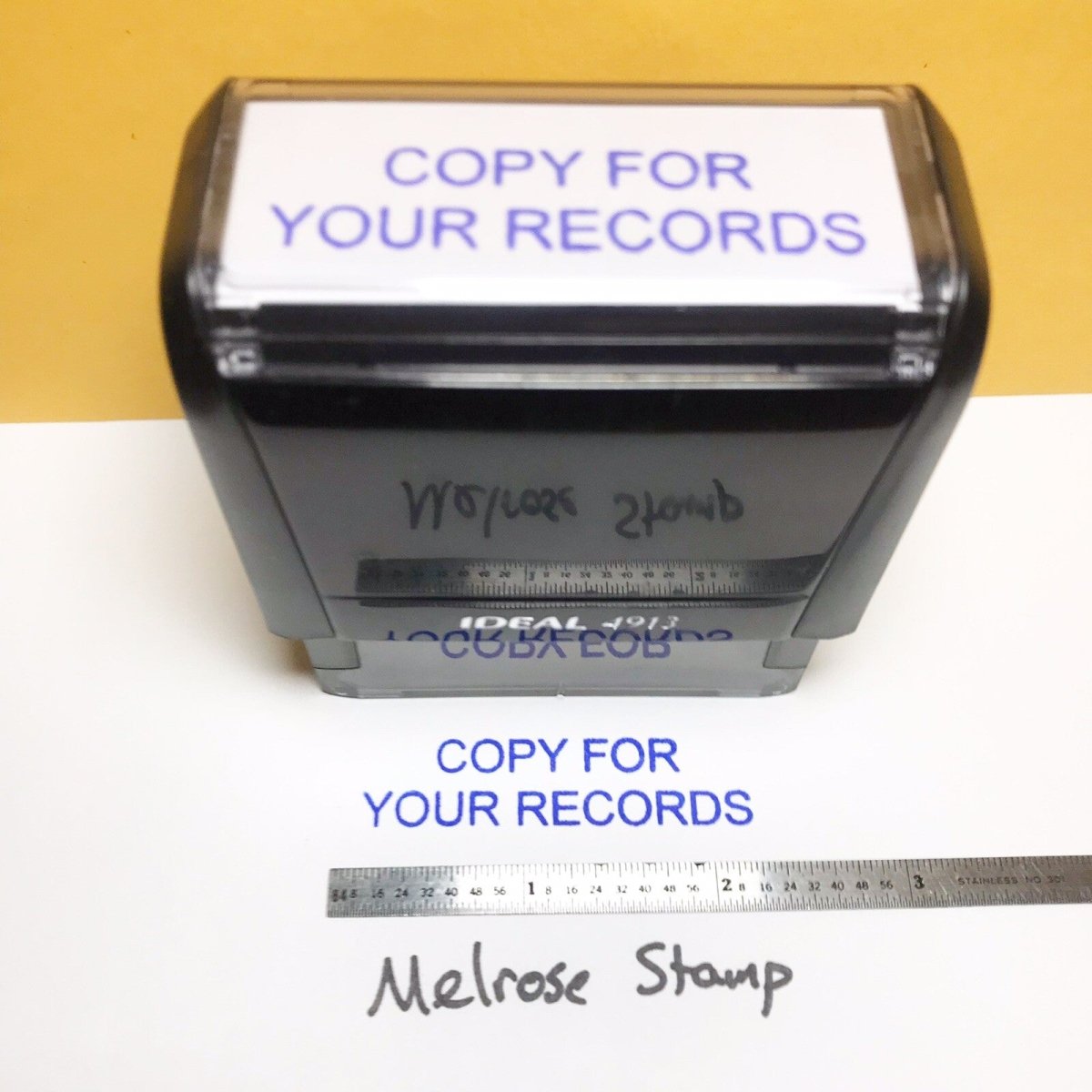 Copy For Your Records Rubber Stamp Blue Ink Self Inking Ideal 4913 - Melrose Stamp Co
