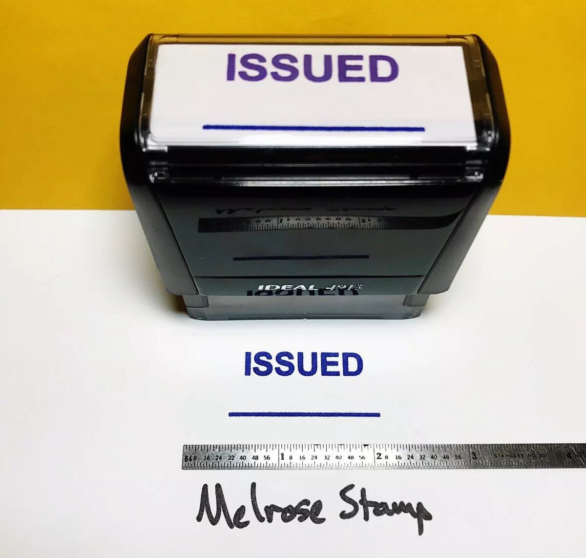 Issued With Line Rubber Stamp Purple Ink Self Inking Ideal 4913 - Melrose Stamp Co