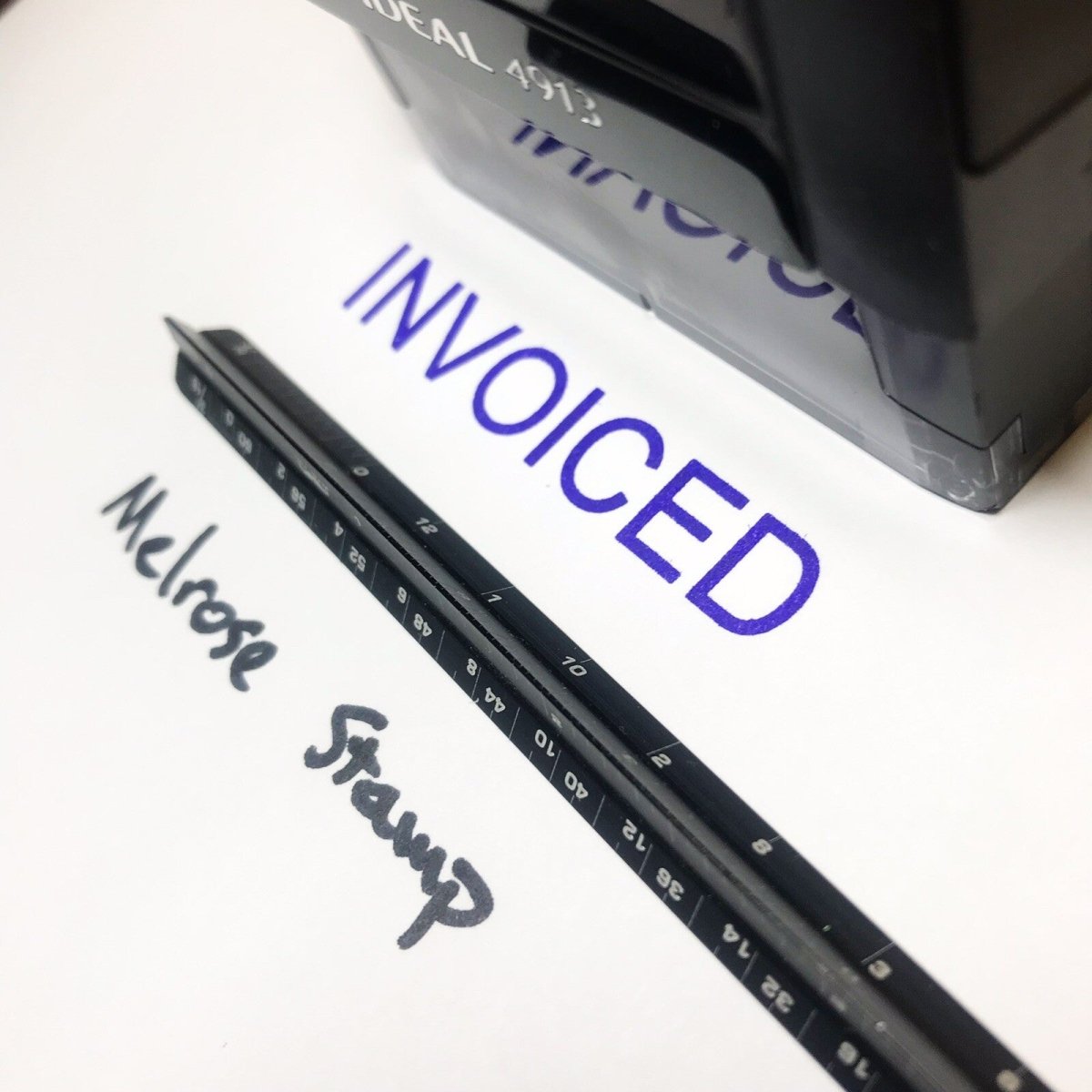 Invoiced Rubber Stamp Purple Ink Self Inking Ideal 4913 - Melrose Stamp Co