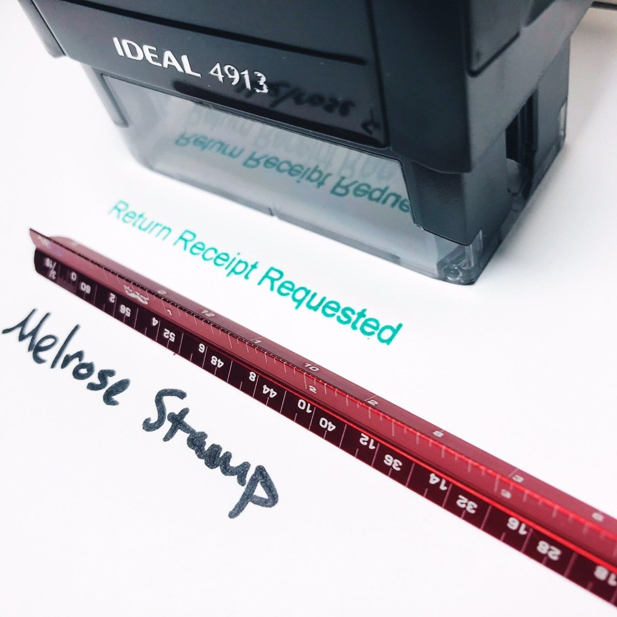 Return Receipt Requested Rubber Stamp Green Ink Self Inking Ideal 4913 - Melrose Stamp Co