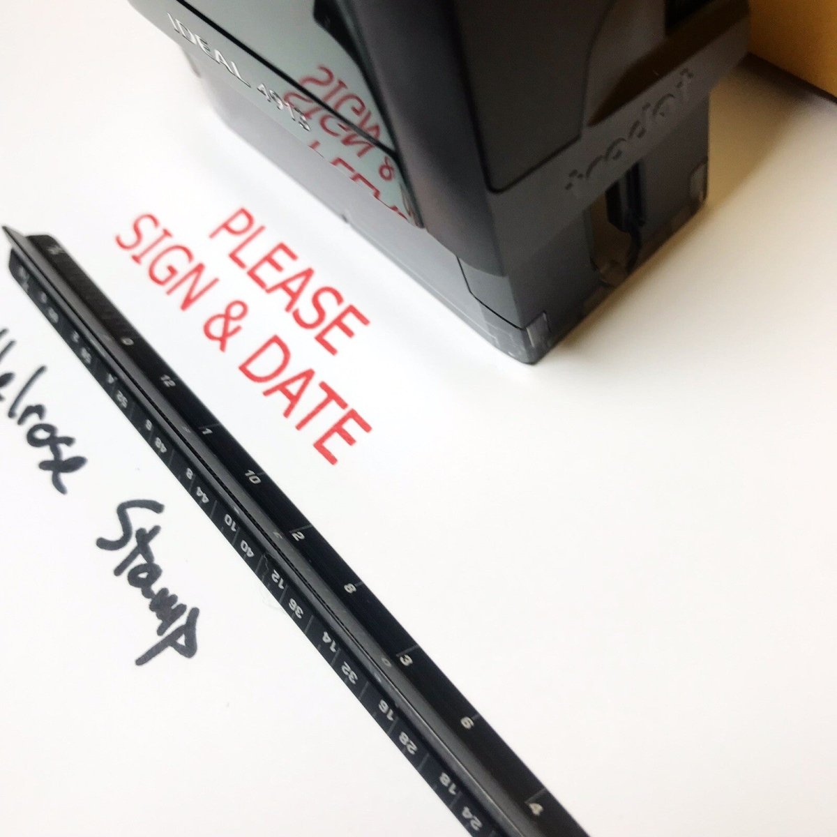 Please Sign And Date Rubber Stamp Red Ink Self Inking Ideal 4913 - Melrose Stamp Co