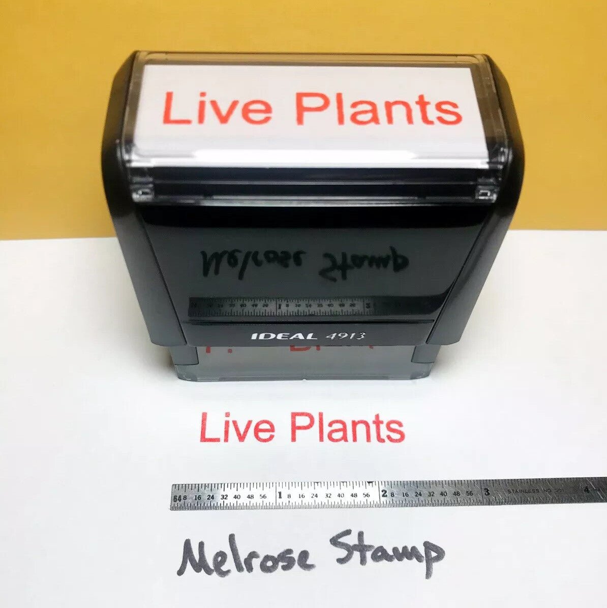 Live Plants Rubber Stamp Self Inking Red Ink Ideal 4913 - Melrose Stamp Co