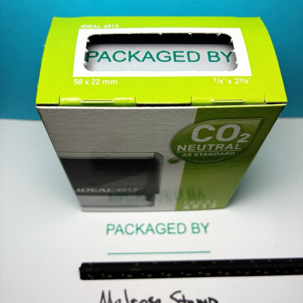 Packaged By With Line Rubber Stamp Green Ink Self Inking Ideal 4913 - Melrose Stamp Co
