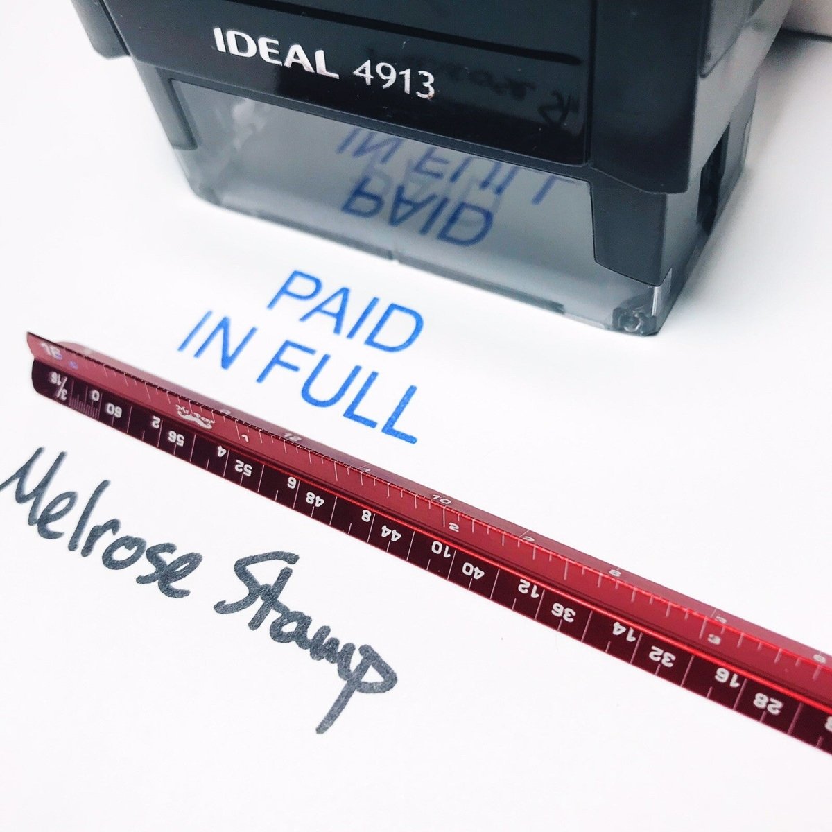 Paid In Full Rubber Stamp Blue Ink Self Inking Ideal 4913 - Melrose Stamp Co