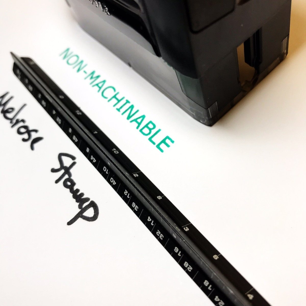 Nonmachinable Rubber Stamp Green Ink Self Inking Ideal 4913 Non-Machinable - Melrose Stamp Co