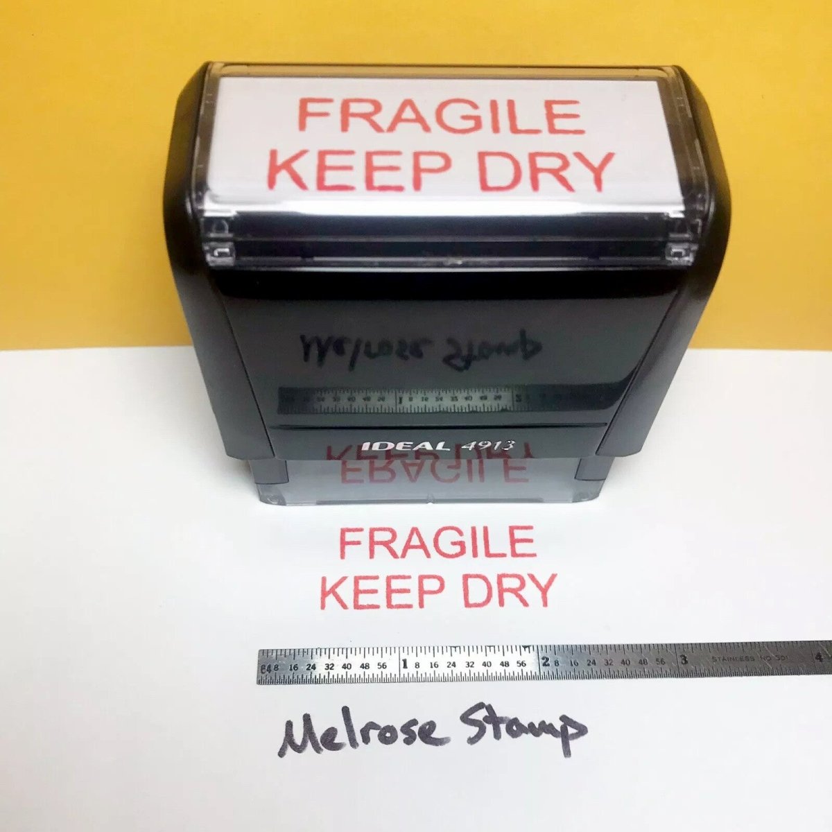 Fragile Keep Dry Rubber Stamp Red Ink Self Inking Ideal 4913 - Melrose Stamp Co